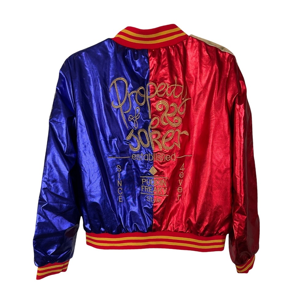 Harley Quinn Property of Joker Metallic Bomber Jacket Red Blue Large Cosplay